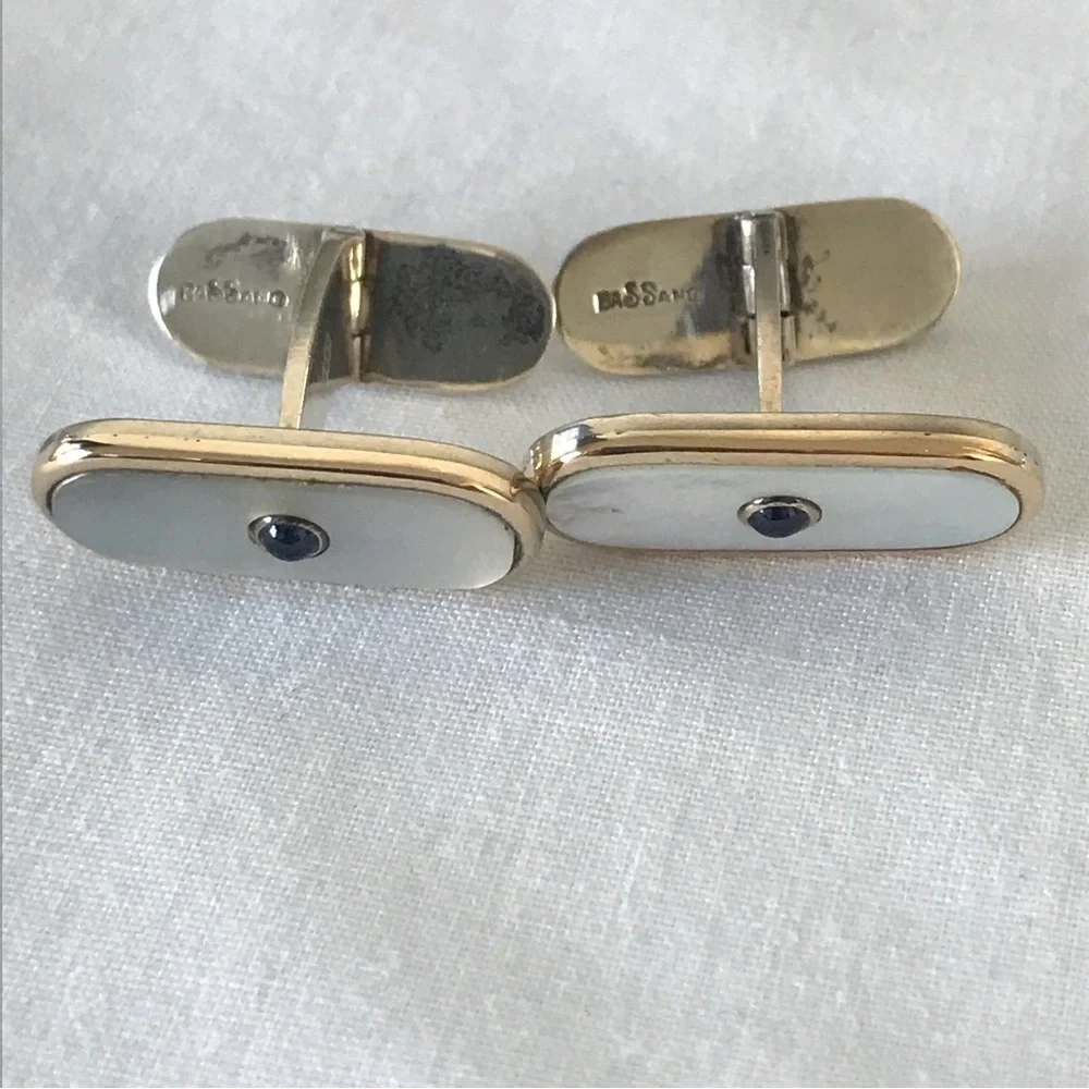 Sterling Silver Mother-of-Pearl and Onyx Cuff Links